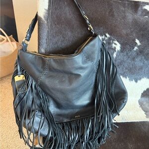 Lauren Ralph Lauren Black Fringe Hobo Bag